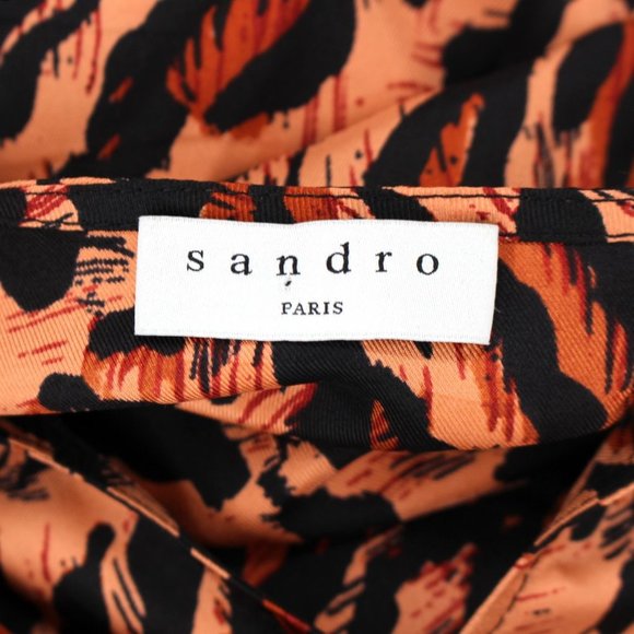 Sandro Lunas Abstract Leopard Print Silk Belted Dress 1 Long Sleeves V-Neck Mini - Picture 8 of 8